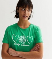 New Look Green Heart Clover Lucky Charm Logo T-Shirt